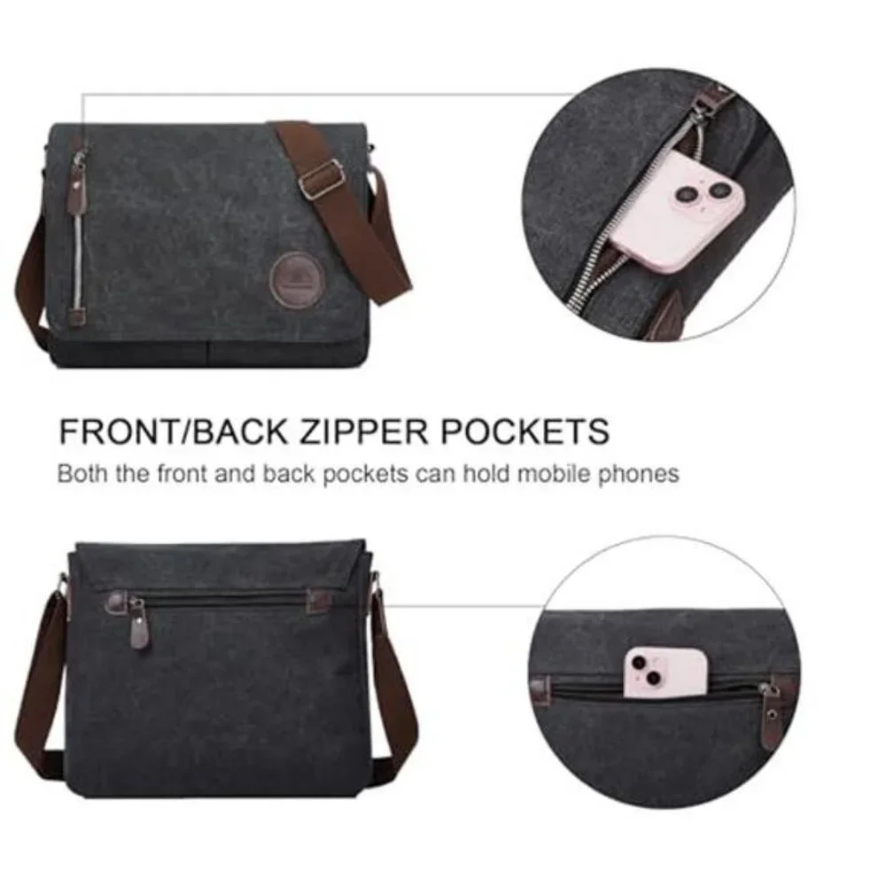 Canvas Satchel Messenger Bag for Men Women, Vintage Shoulder Crossbody